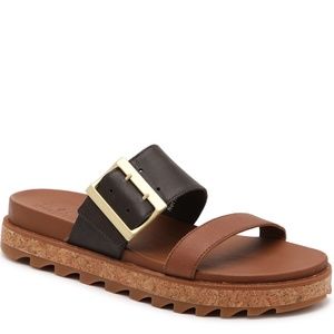 NEW Sorel Roaming Buckle VELVET TAN SLIP ON Slide Sandals Lug Sole Slip On Women